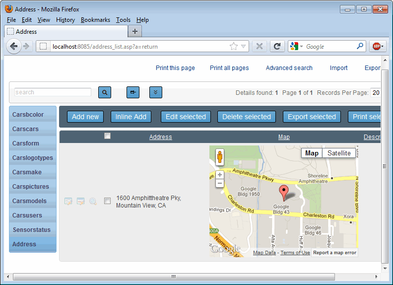 Google maps widget