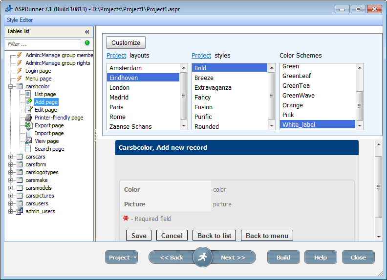 Choose layout and color schema