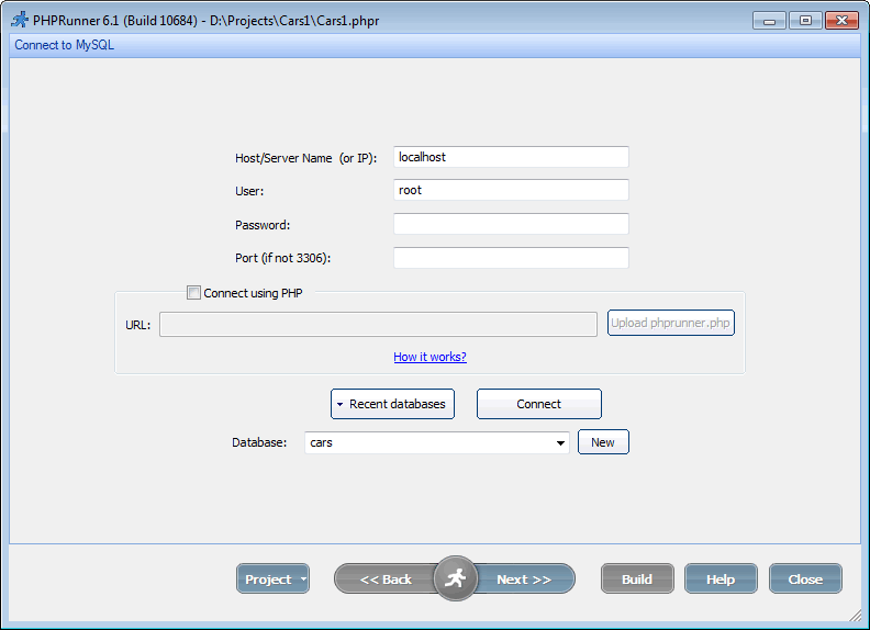 Connecting to MySQL database