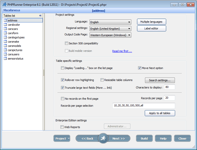 Miscellaneous settings