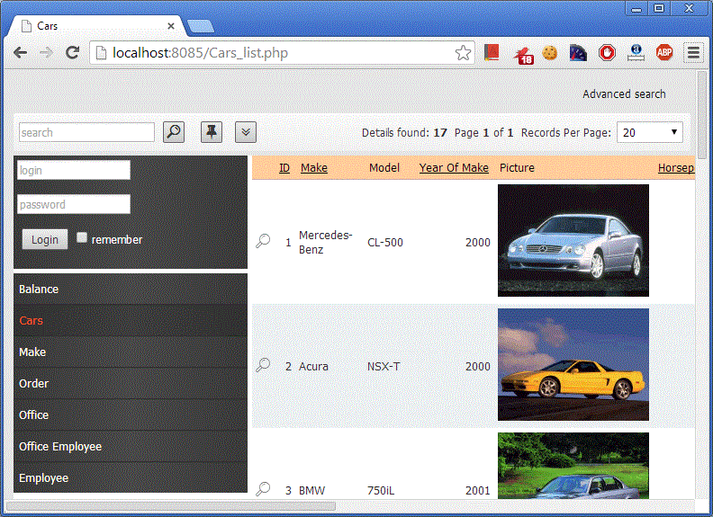 Sample generated PHP page