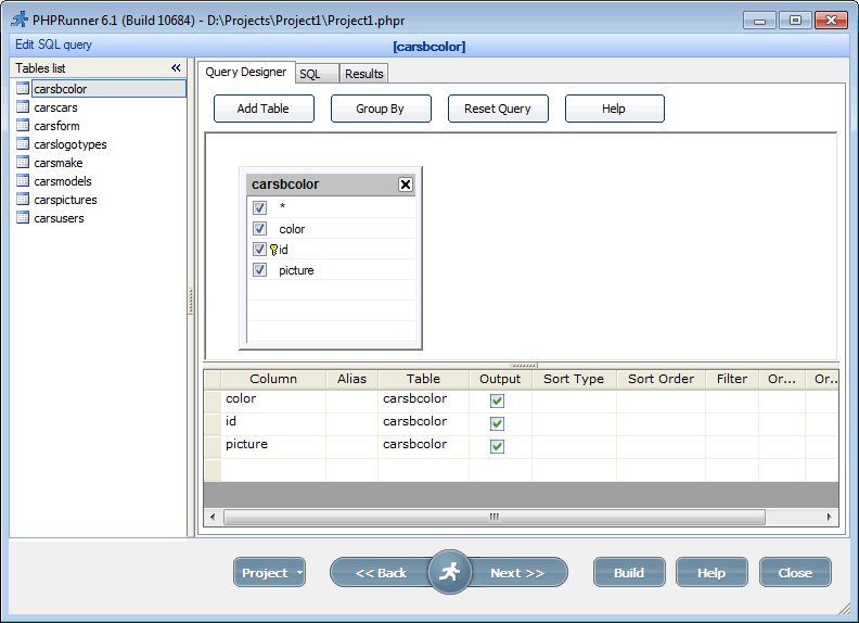 Select fields that will be displayed on list page
