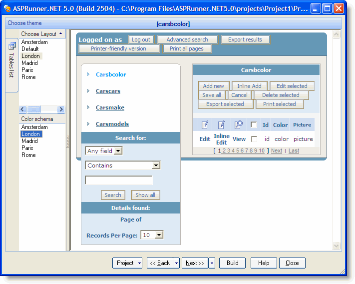 Select output directory