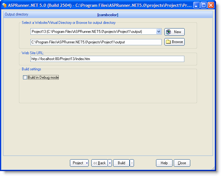 Select output directory