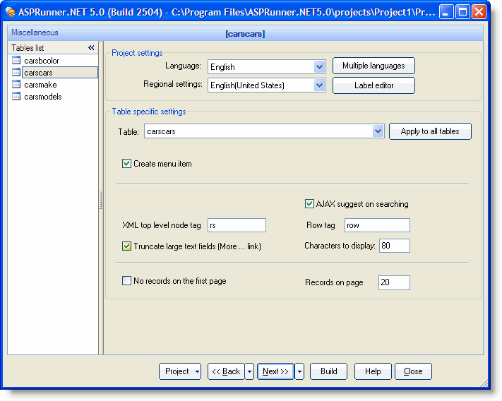 Select output directory