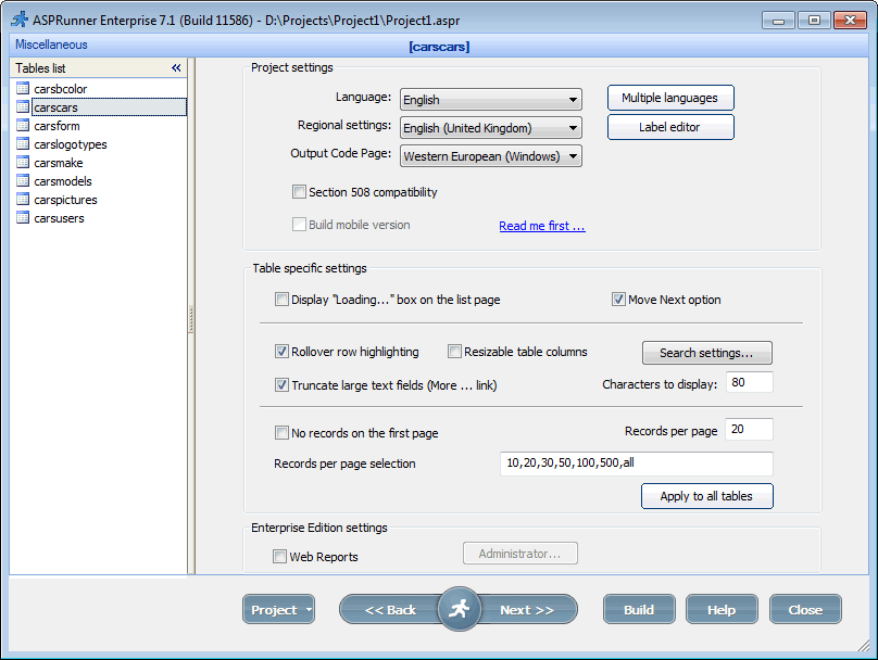 Miscellaneous settings