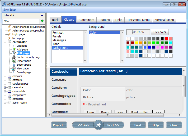 Customizing appearance in style editor