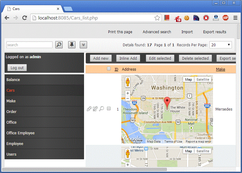 Google maps widget