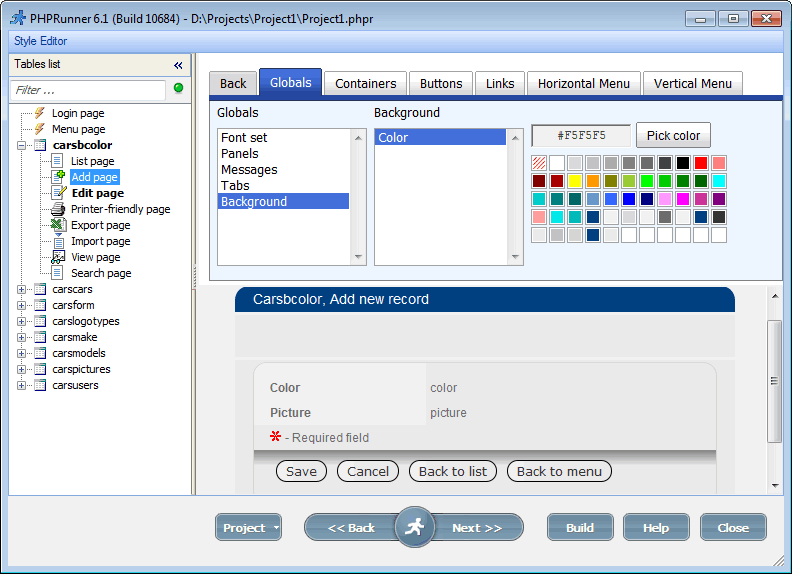 Customizing appearance in style editor