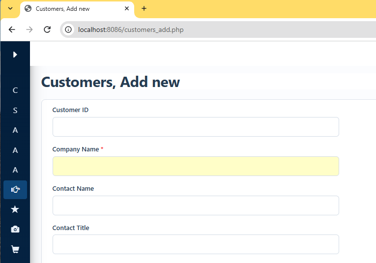 Required field highlighted in the generated application