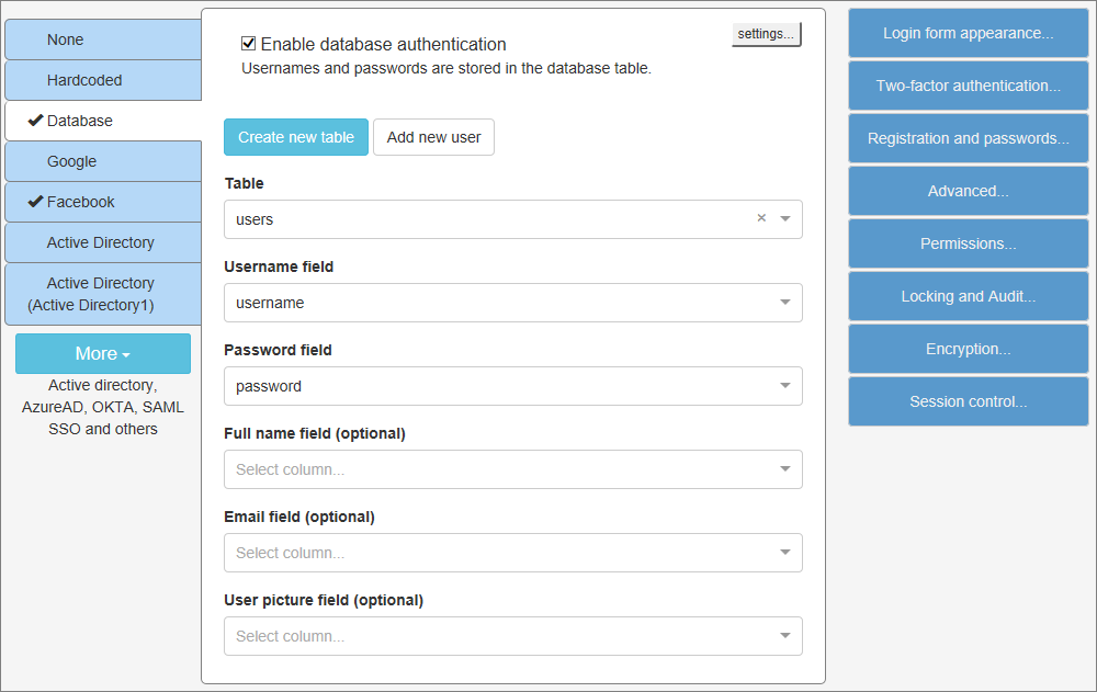 Login screen with Facebook Authentication